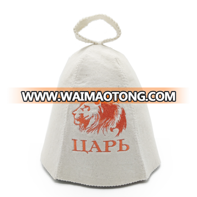 Classic Russian Banya Wool Felt Sauna Hat Embroidery Lion