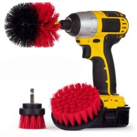 2 in 3.5 in 4 in red  plastic carpet cleaning drill brush 3pcs attachment